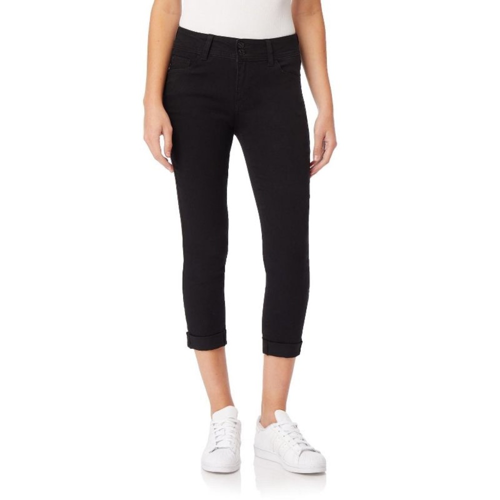 NWT Juniors' WallFlower Insta Soft Ultra Mid-Rise Cropped Jeans - black, 1/25